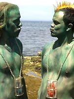 Two men wearing Lobster Pot Neckpieces