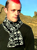 scarf knitted in skull-fair-isle pattern